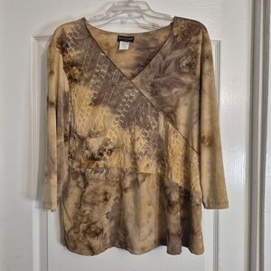 Bay Studio Earthy Tie-Dye V-Neck Long Sleeve Top